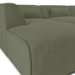 Divano panoramico fisso NUNA 7 posti con chaise longue a sinistra in velluto a coste verde