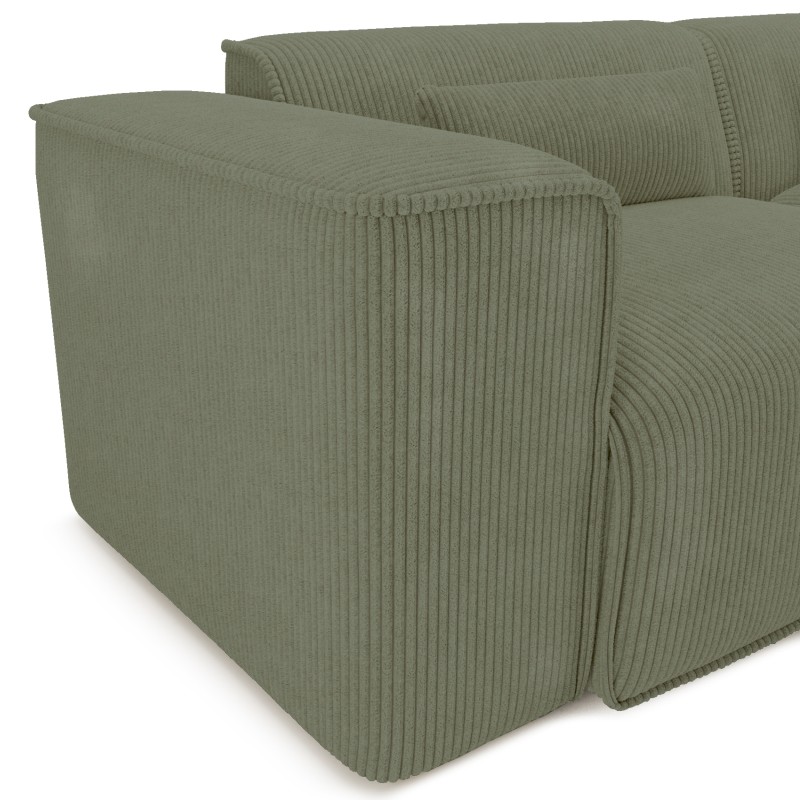 Divano panoramico fisso NUNA 7 posti con poltrona destra in velluto a coste verde