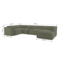 Divano panoramico fisso NUNA 7 posti con poltrona destra in velluto a coste verde