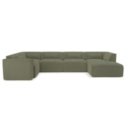 Divano panoramico fisso NUNA 7 posti con poltrona destra in velluto a coste verde