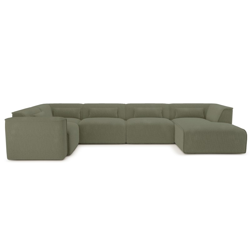 Divano panoramico fisso NUNA 7 posti con poltrona destra in velluto a coste verde
