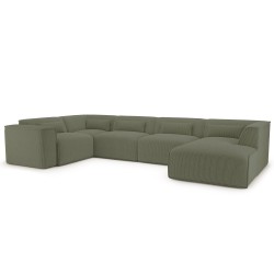 Divano panoramico fisso NUNA 7 posti con poltrona destra in velluto a coste verde