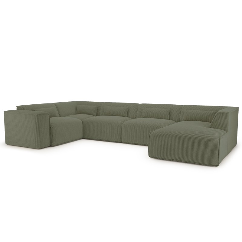 Divano panoramico fisso NUNA 7 posti con poltrona destra in velluto a coste verde