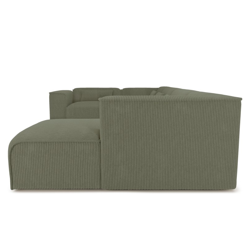 Divano panoramico fisso NUNA 7 posti con poltrona destra in velluto a coste verde