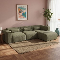 Feste Eckcouch NUNA 5/6-Sitzer aus grünem Cord