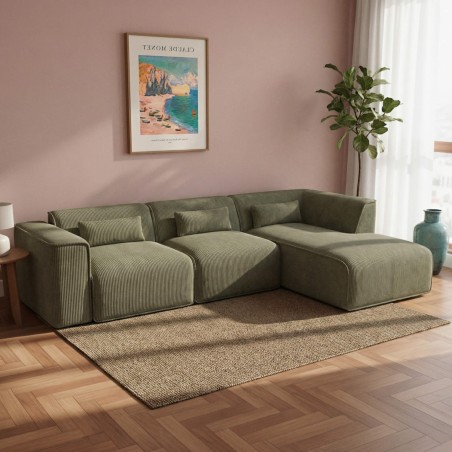 Divano angolare destro fisso NUNA 5/6 posti in velluto a coste verde