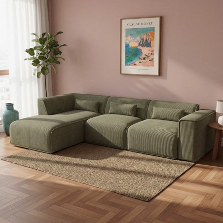 Feste Eckcouch NUNA 5/6-Sitzer aus grünem Cord