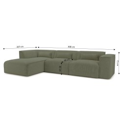 Divano angolare fisso sinistro NUNA 5/6 posti in velluto a coste verde