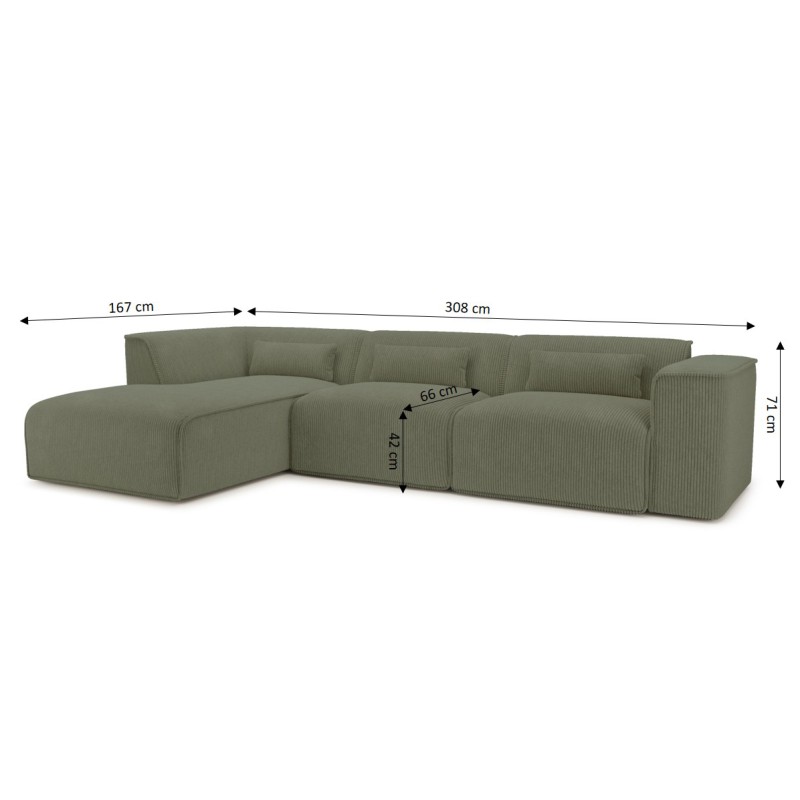 Divano angolare fisso sinistro NUNA 5/6 posti in velluto a coste verde