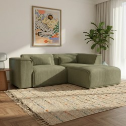 Ecksofa NUNA mit fester rechter Ecke, 4-Sitzer, grüner Cord