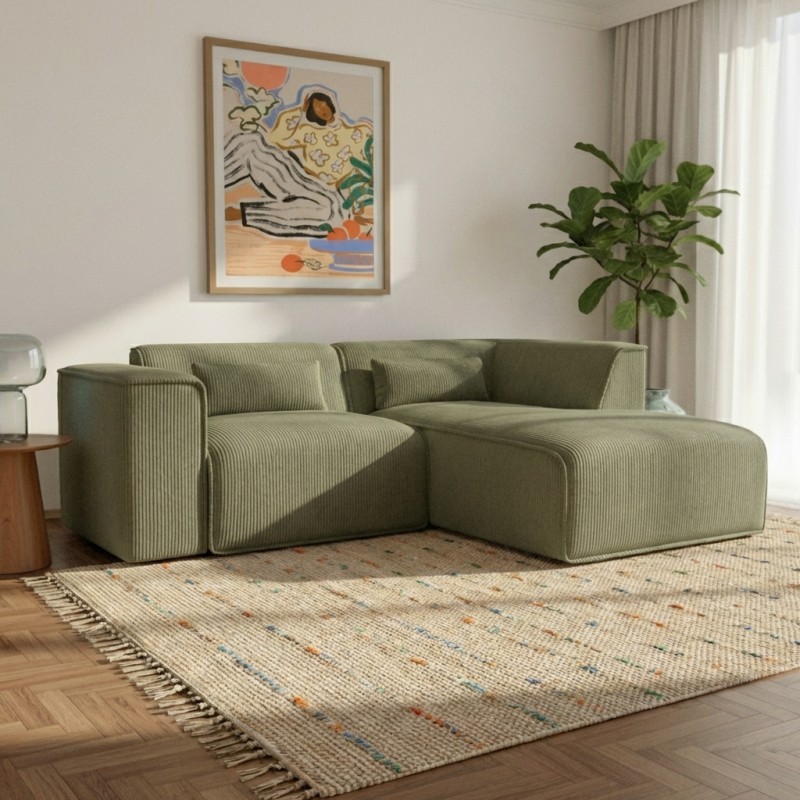 Ecksofa NUNA mit fester rechter Ecke, 4-Sitzer, grüner Cord