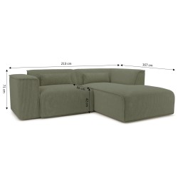 Ecksofa NUNA mit fester rechter Ecke, 4-Sitzer, grüner Cord