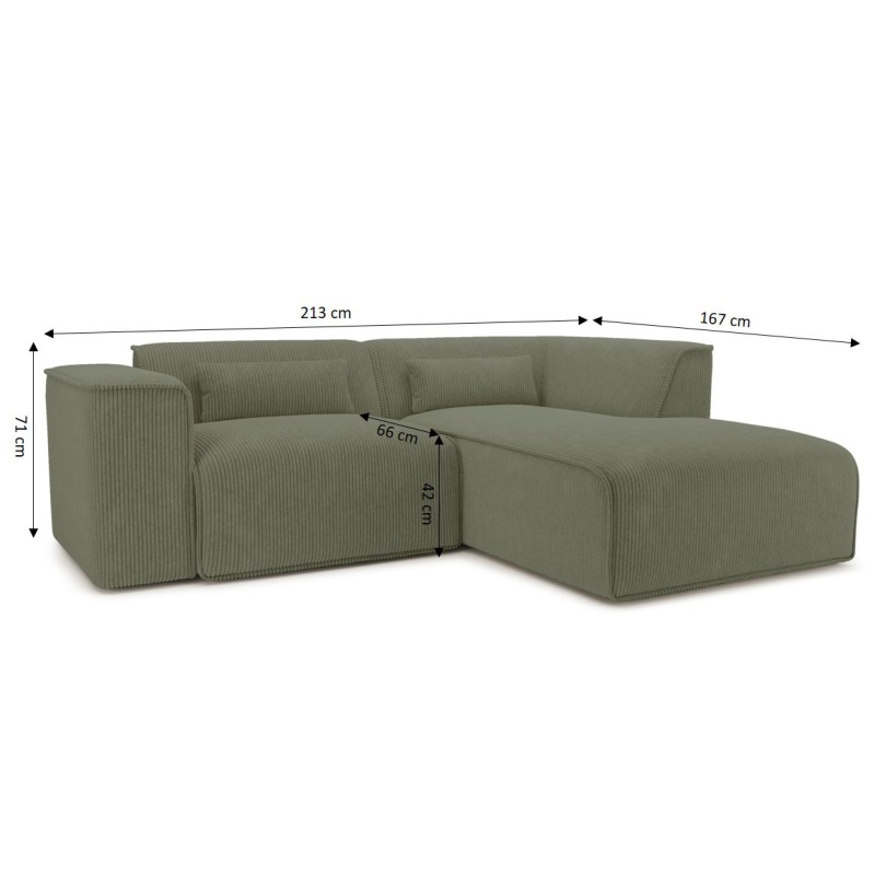 Ecksofa NUNA mit fester rechter Ecke, 4-Sitzer, grüner Cord