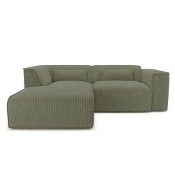 Canapé d'angle gauche fixe NUNA 4 places velours côtelé vert