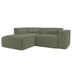 Canapé d'angle gauche fixe NUNA 4 places velours côtelé vert