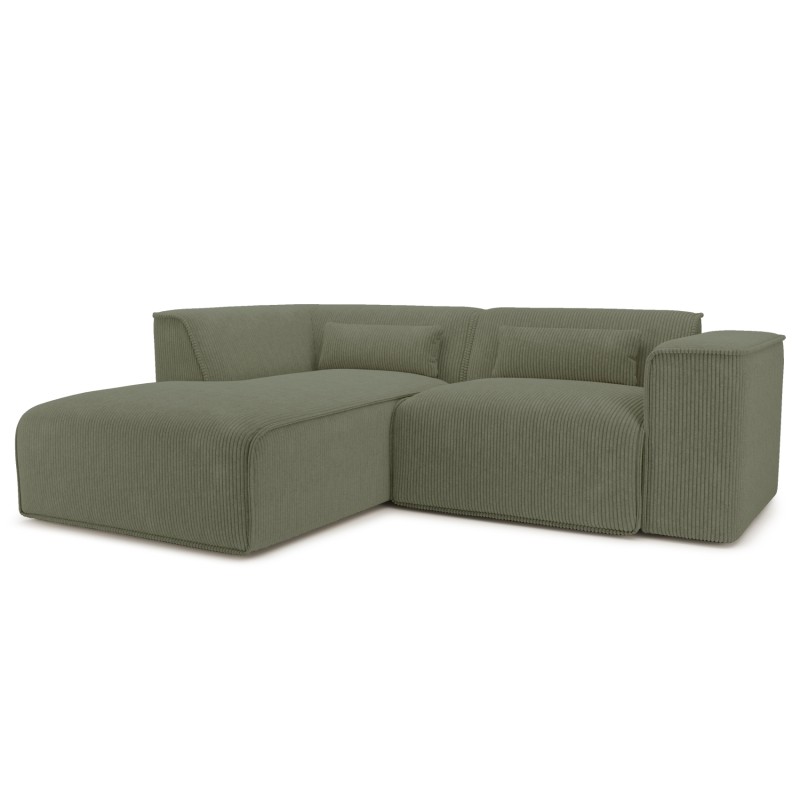 Canapé d'angle gauche fixe NUNA 4 places velours côtelé vert