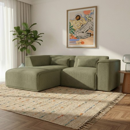 Divano angolare fisso NUNA a 4 posti in velluto a coste verde