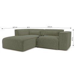 Canapé d'angle gauche fixe NUNA 4 places velours côtelé vert