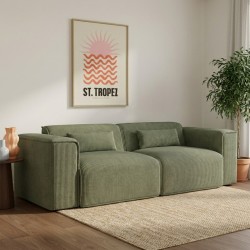 Divano fisso NUNA a 3 posti in velluto a coste verde