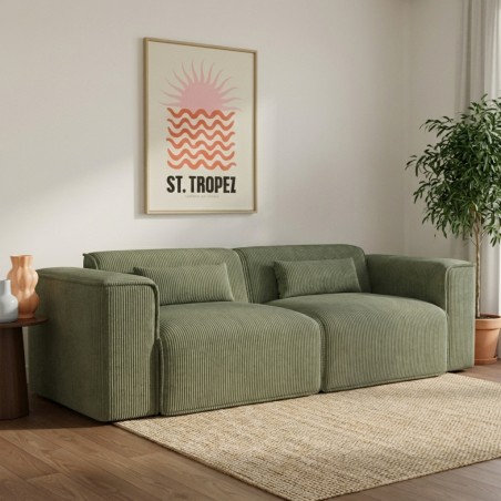 Canapé droit fixe NUNA 3 places velours côtelé vert