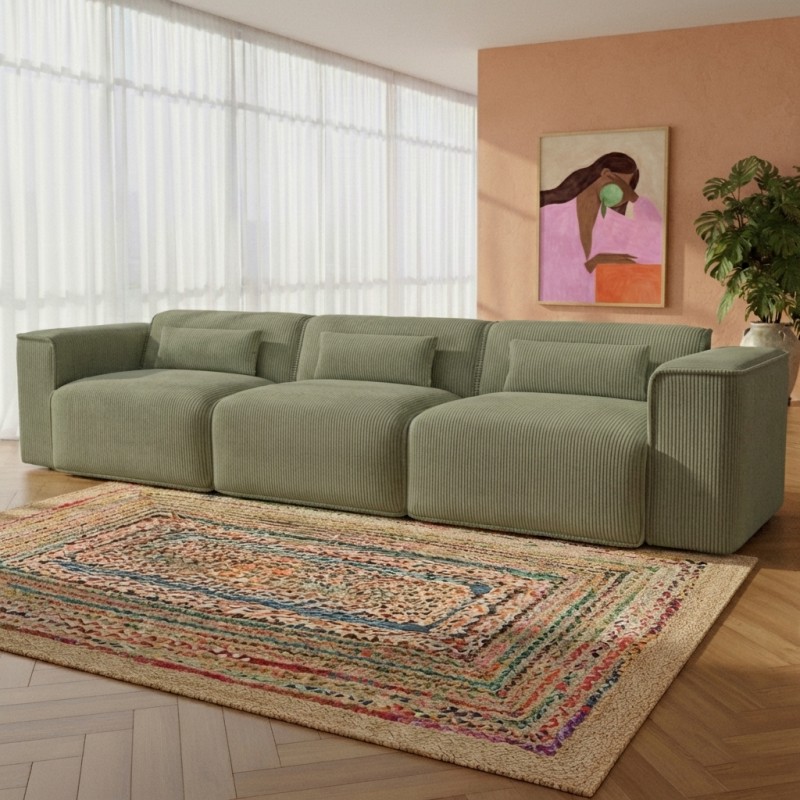 Divano fisso NUNA 4/5 posti in velluto a coste verde