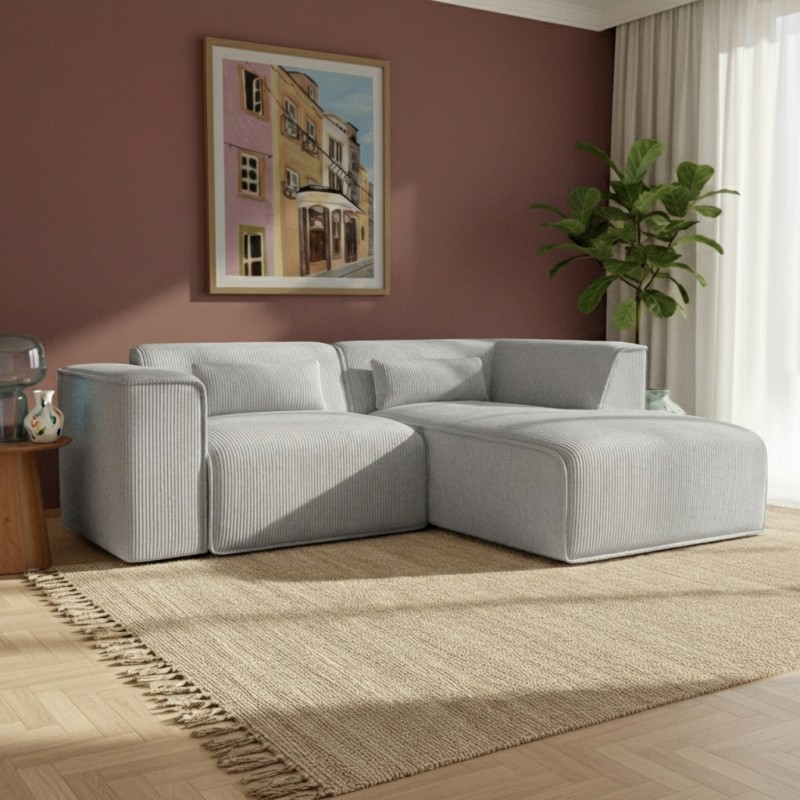 Ecksofa rechts feststehend NUNA 4-Sitzer Cord grau