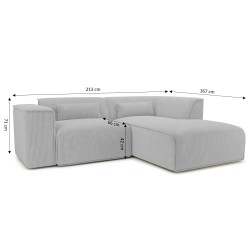 Ecksofa rechts feststehend NUNA 4-Sitzer Cord grau
