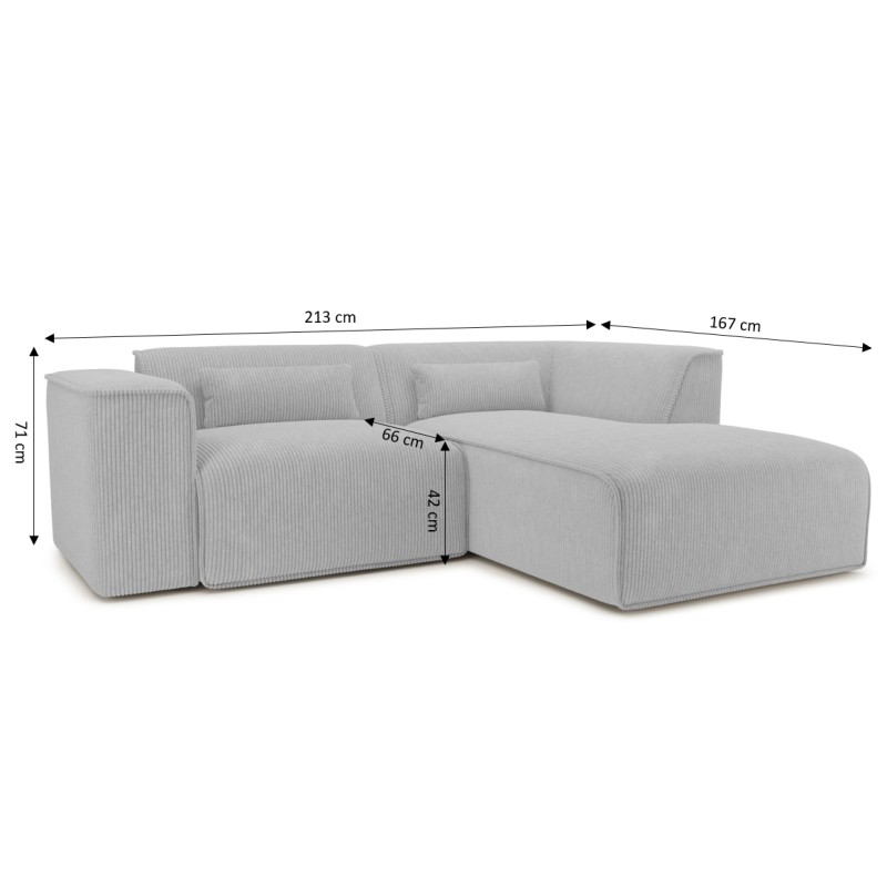 Ecksofa rechts feststehend NUNA 4-Sitzer Cord grau
