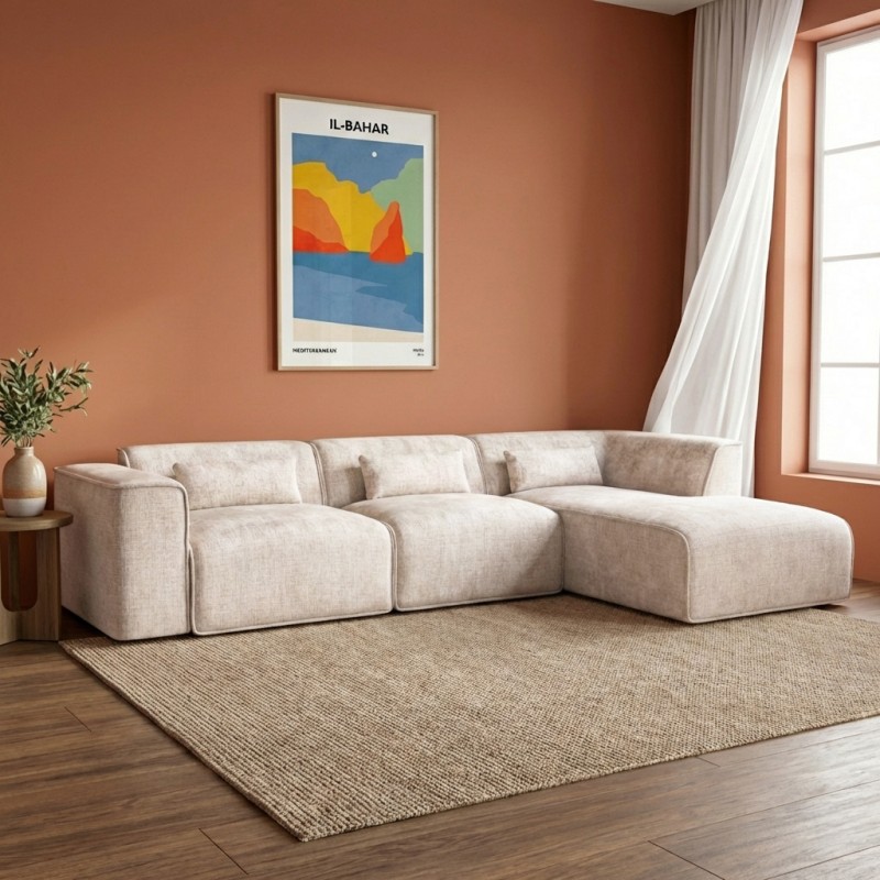 Ecksofa rechts feststehend NUNA 5/6-Sitzer Stoff beige