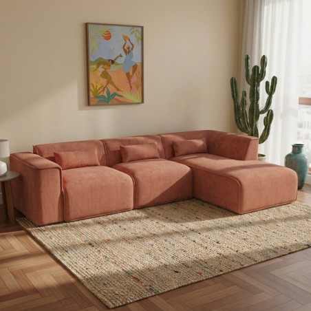 Divano angolare destro fisso NUNA 5/6 posti in tessuto terracotta
