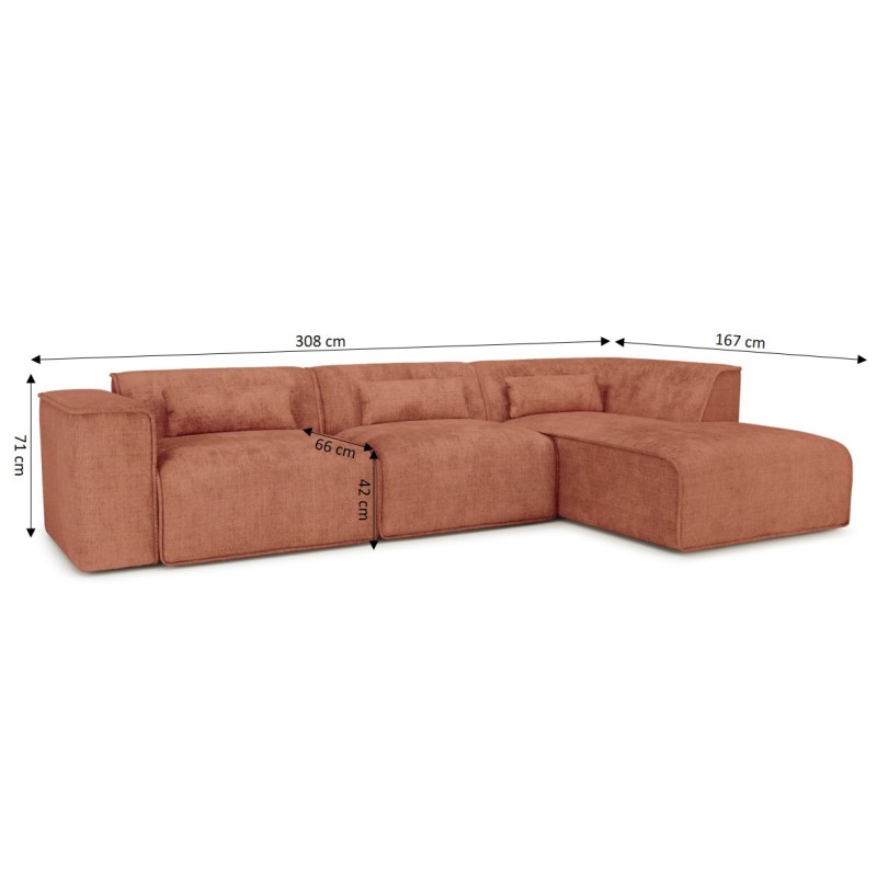 Canapé d'angle droit fixe NUNA 5/6 places tissu terracotta