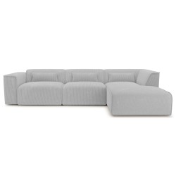 Canapé d'angle droit fixe NUNA 5/6 places velours côtelé gris