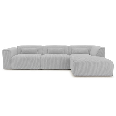 Canapé d'angle droit fixe NUNA 5/6 places velours côtelé gris