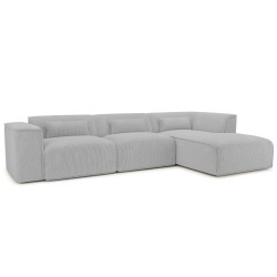 Canapé d'angle droit fixe NUNA 5/6 places velours côtelé gris