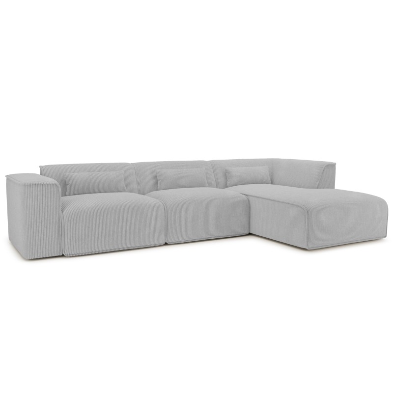 Canapé d'angle droit fixe NUNA 5/6 places velours côtelé gris