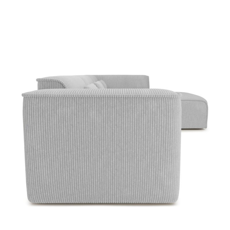 Canapé d'angle droit fixe NUNA 5/6 places velours côtelé gris