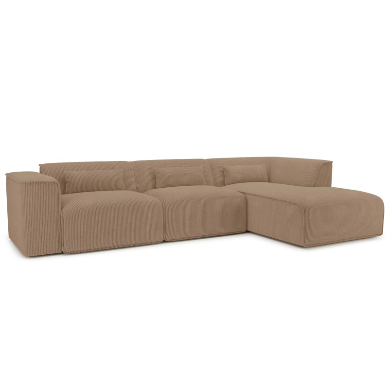 Canapé d'angle droit fixe NUNA 5/6 places velours côtelé marron