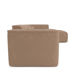 Canapé d'angle droit fixe NUNA 5/6 places velours côtelé marron