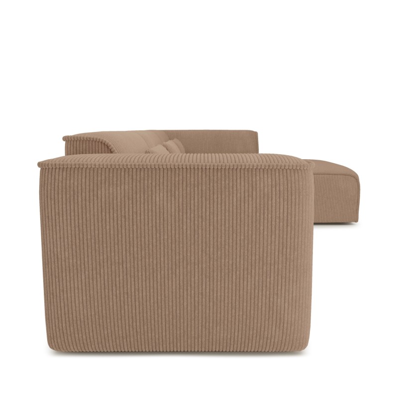 Canapé d'angle droit fixe NUNA 5/6 places velours côtelé marron