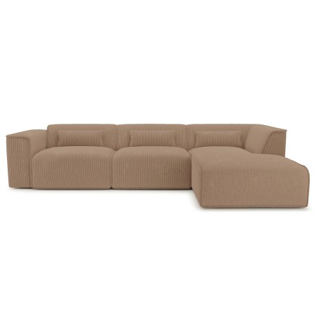 Canapé d'angle droit fixe NUNA 5/6 places velours côtelé marron