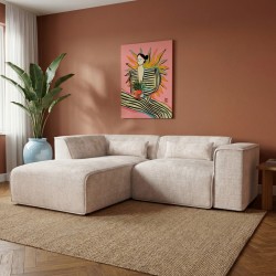 Ecksofa links NUNA 4-Sitzer, beigefarbener Stoff