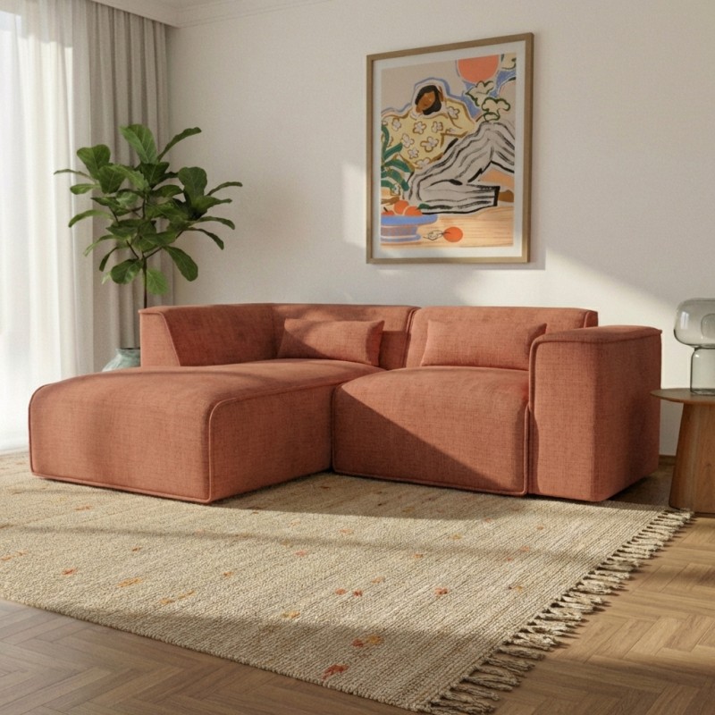 Canapé d'angle gauche fixe NUNA 4 places tissu terracotta