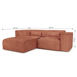 Canapé d'angle gauche fixe NUNA 4 places tissu terracotta