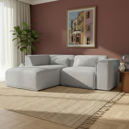 Divano angolare fisso sinistro NUNA 4 posti in velluto a coste grigio