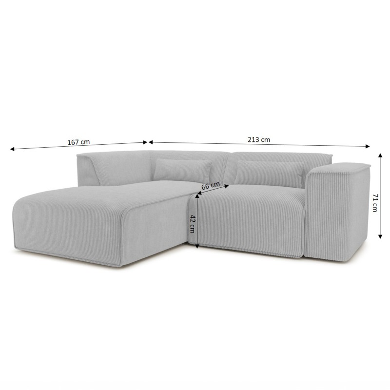 Canapé d'angle gauche fixe NUNA 4 places velours côtelé gris