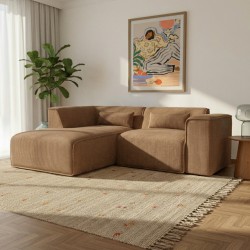 Canapé d'angle gauche fixe NUNA 4 places velours côtelé marron