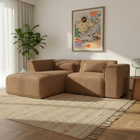 Feste Eckcouch NUNA 4-Sitzer aus braunem Cord