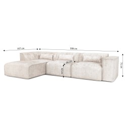 Divano angolare fisso sinistro NUNA 5/6 posti in tessuto beige