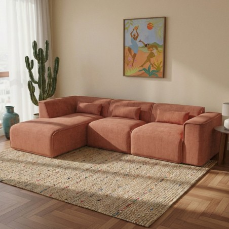 Divano angolare fisso NUNA a 5/6 posti in tessuto terracotta