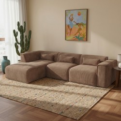 Divano angolare fisso sinistro NUNA 5/6 posti in velluto a coste marrone